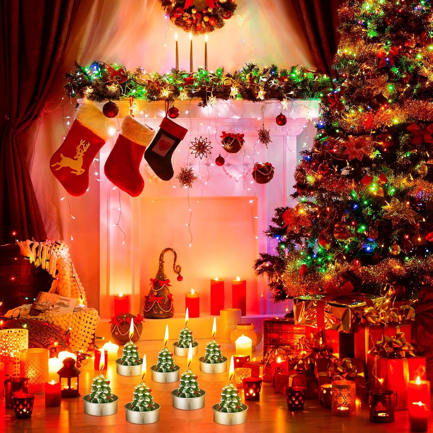 🎄Early Christmas Sale-12PCS/PACKAGE Handmade Delicate Small Christmas Tealight Candles & Glass Cylinder  Candle Holder 