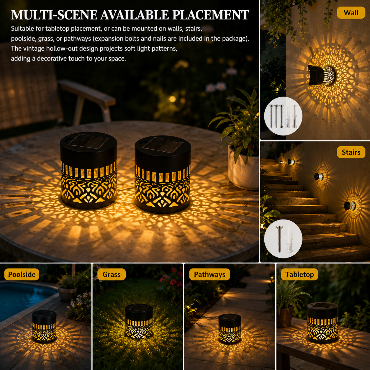 2PCS Mandala pattern Retro Solar Outdoor Lanterns