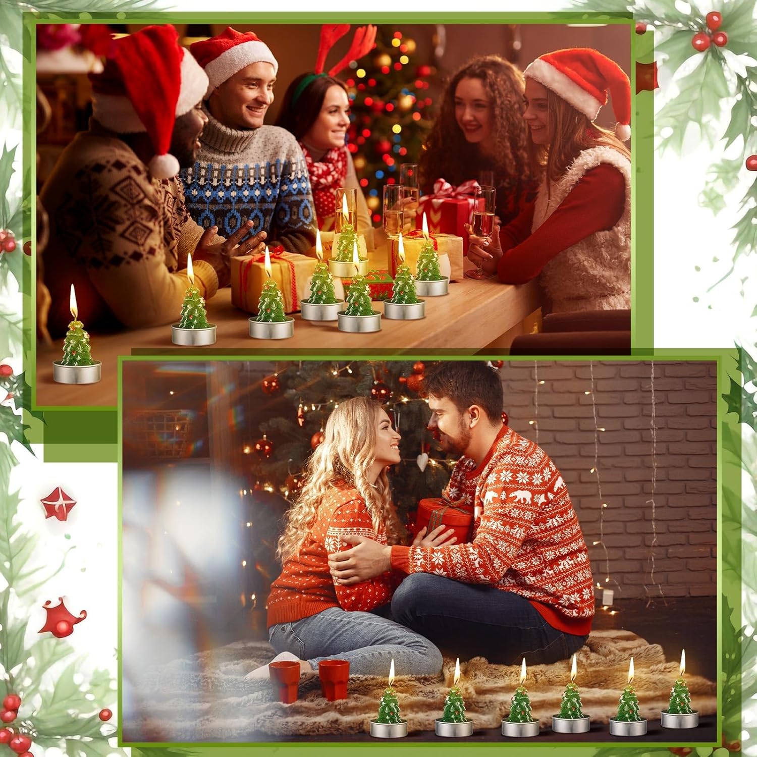 🎄Early Christmas Sale-12PCS/PACKAGE Handmade Delicate Small Christmas Tealight Candles & Glass Cylinder  Candle Holder 