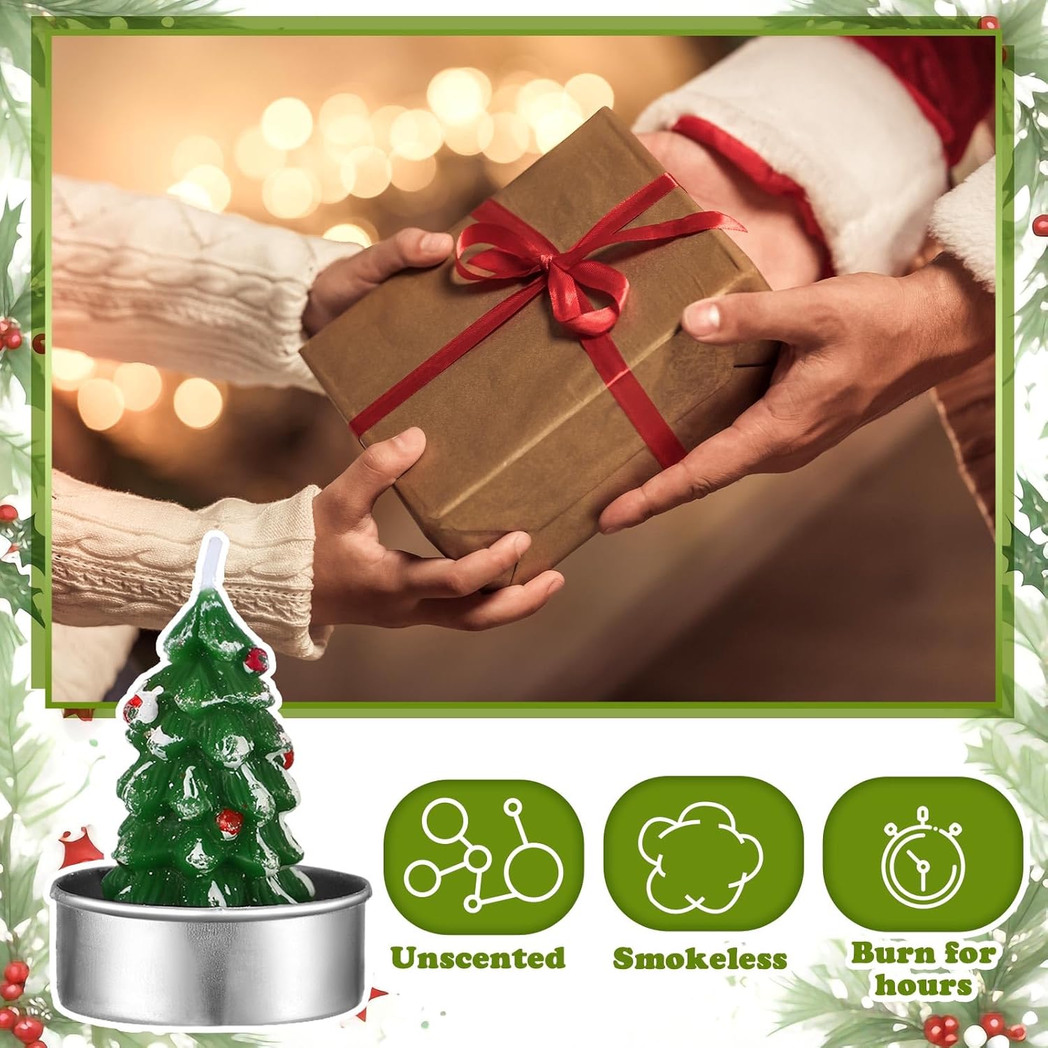 🎄Early Christmas Sale-12PCS/PACKAGE Handmade Delicate Small Christmas Tealight Candles & Glass Cylinder  Candle Holder 