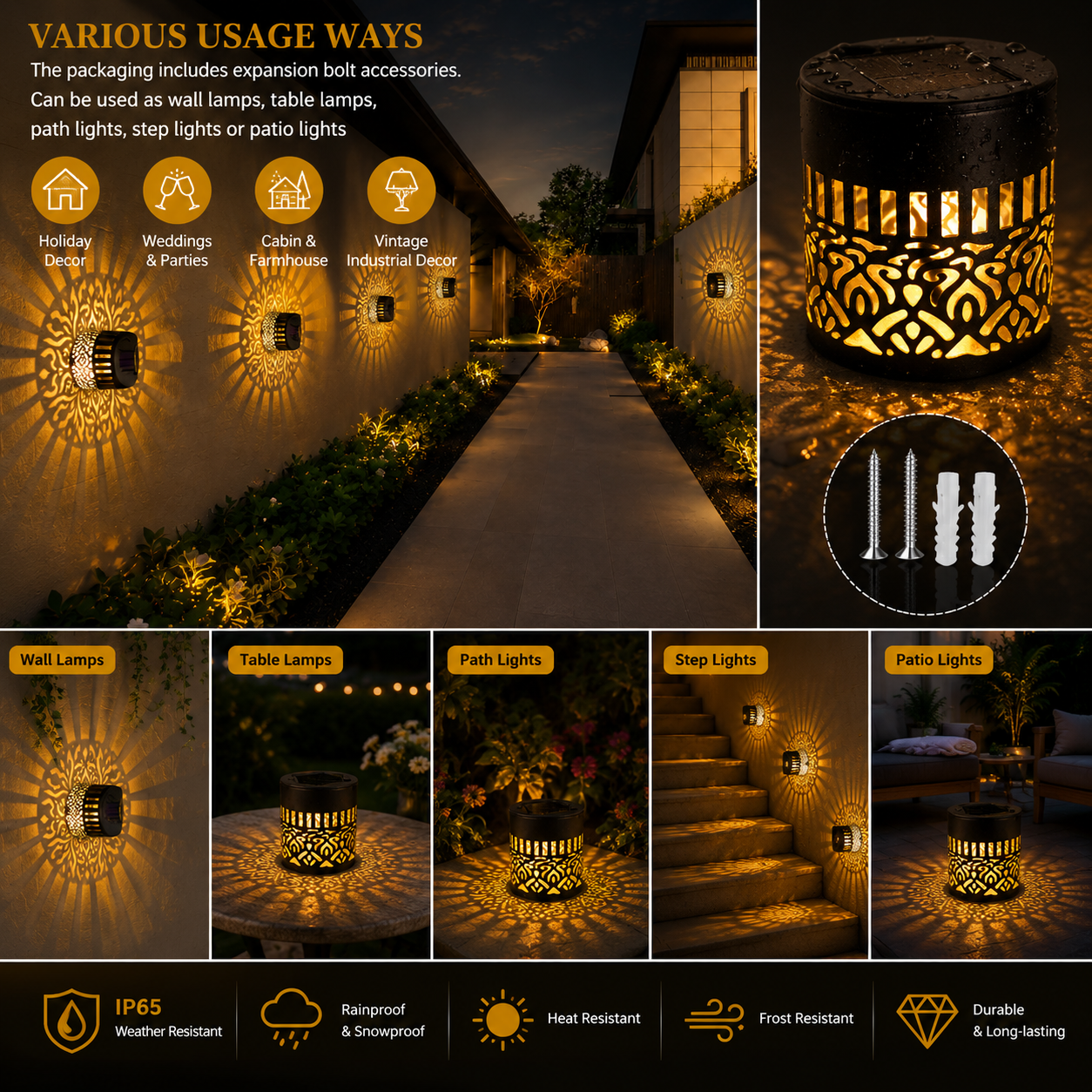 2PCS Mandala pattern Retro Solar Outdoor Lanterns