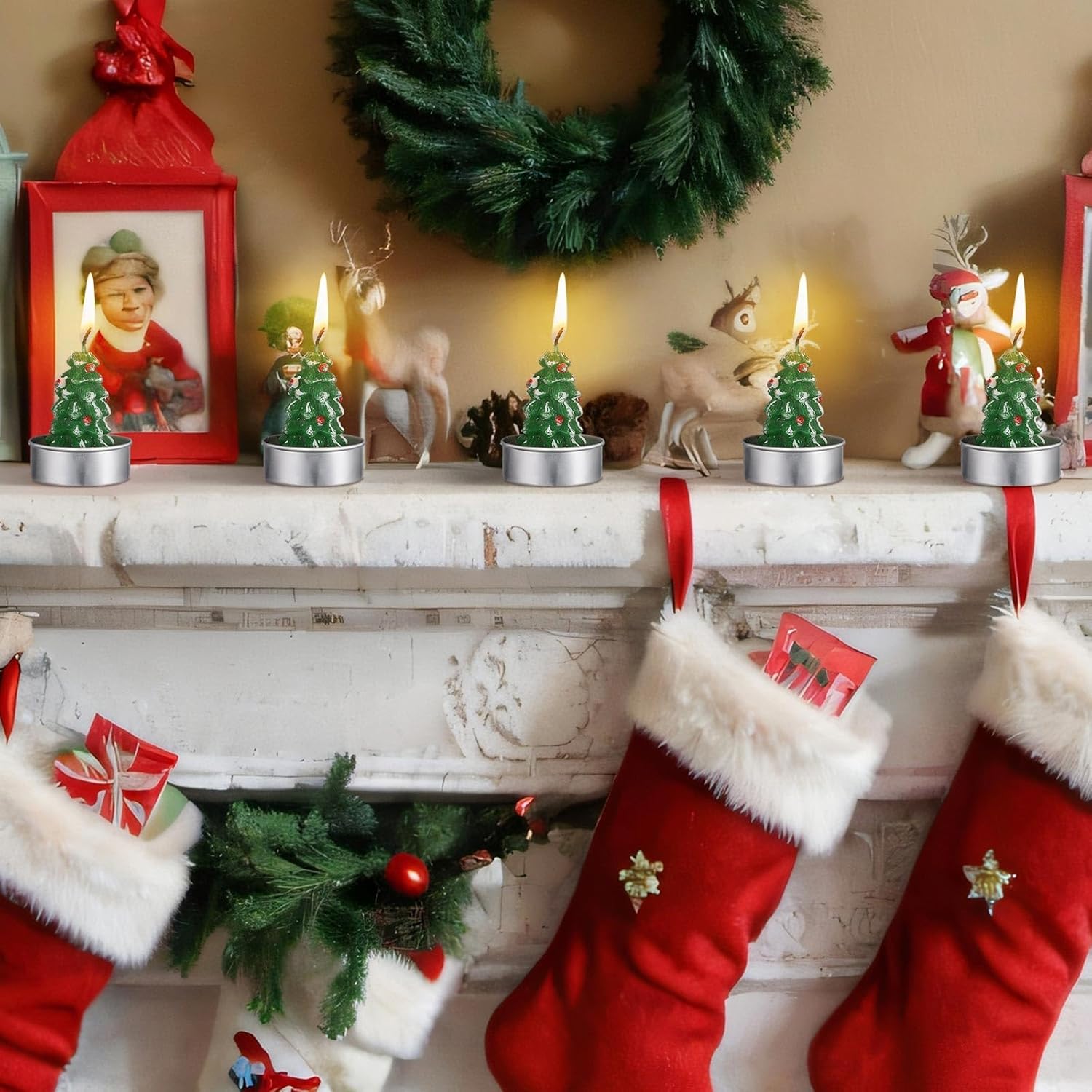 🎄Early Christmas Sale-12PCS/PACKAGE Handmade Delicate Small Christmas Tealight Candles & Glass Cylinder  Candle Holder 