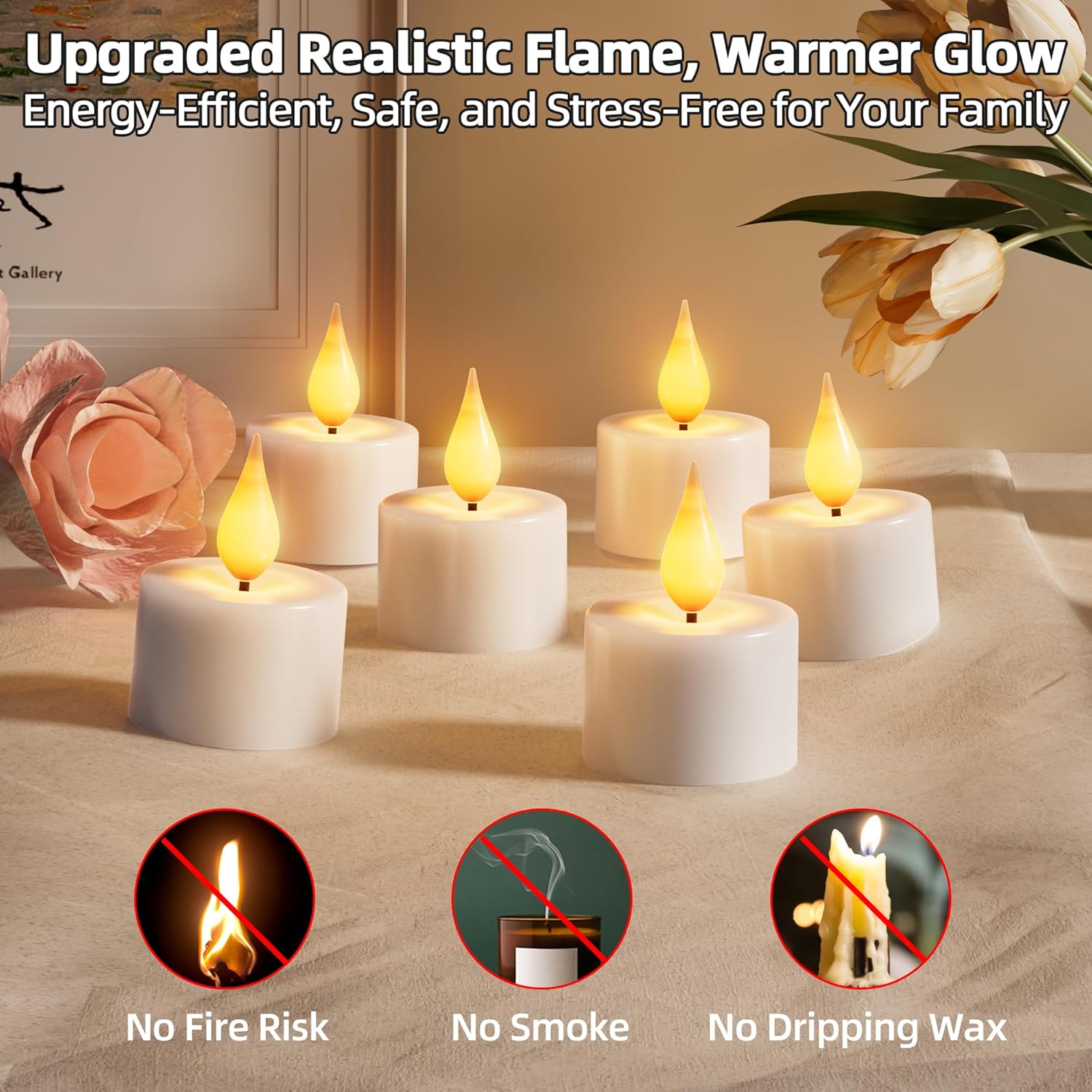 12 Pcs Rechargeable Tea Lights with Remote Timer and Charging Base