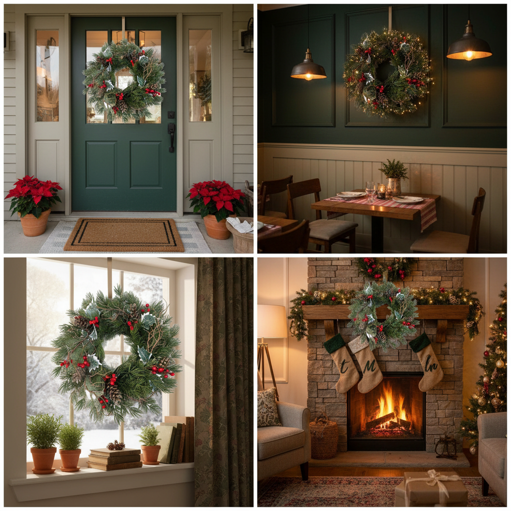 Holiday Pine Wreath with Pinecones & Red Berries – Classic Christmas Door & Wall Decoration (16")