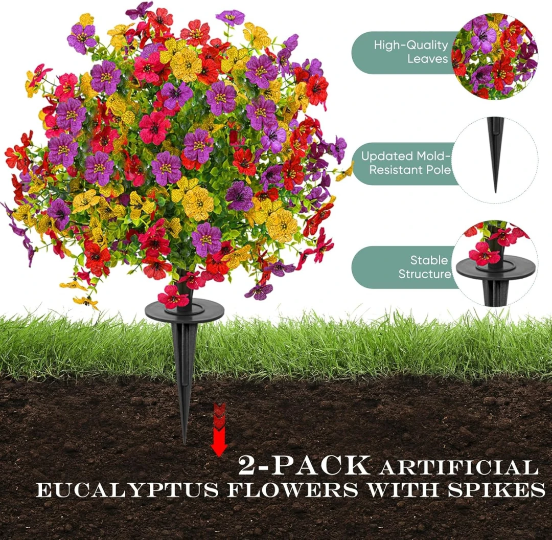  Outdoor Artificial flowers garden stakes – Waterproof,Windproof,UV Resistant Outdoor Faux Floral Decor