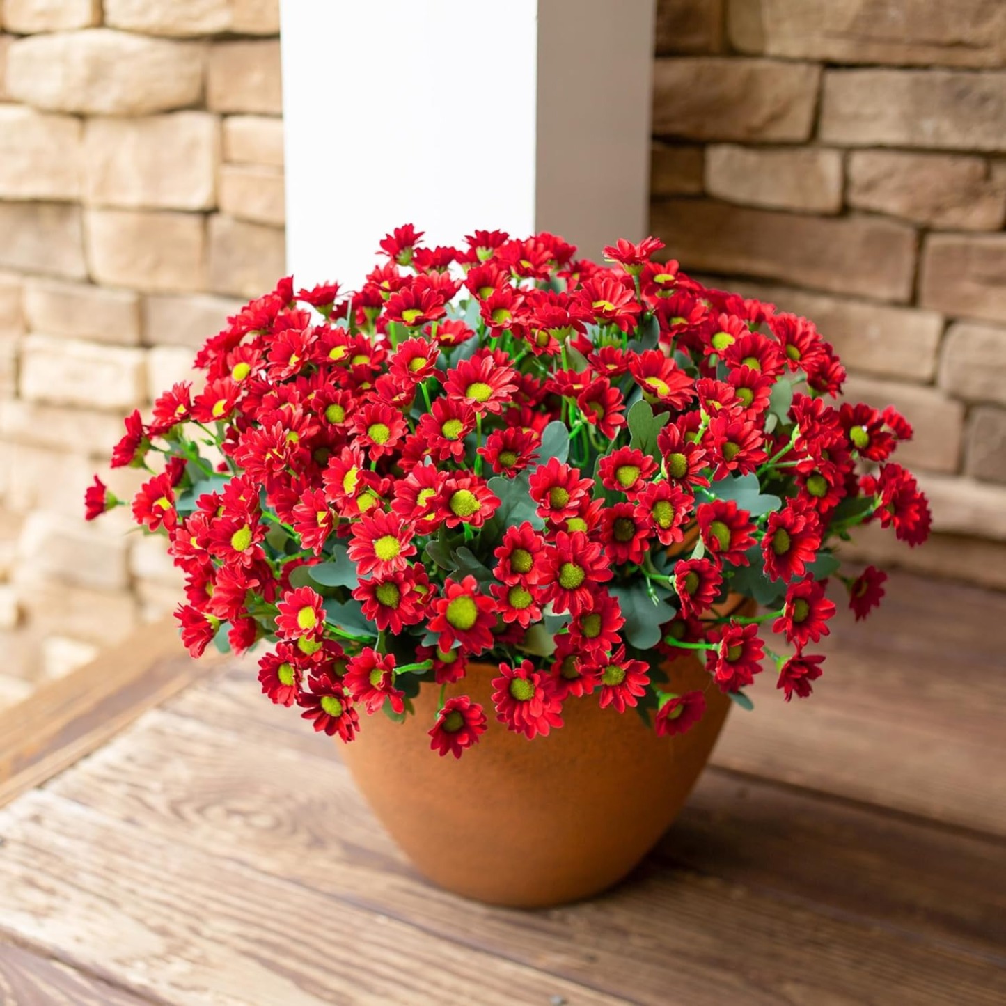 Artificial Mums Flowers for Outdoors Fall Autumn Decoration - UV resistant, Waterproof, Windproof