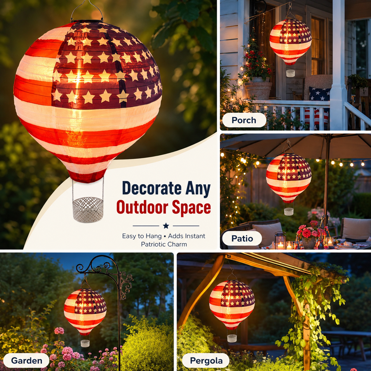 Hot Air Balloon Solar Lantern with Flickering Flame Light