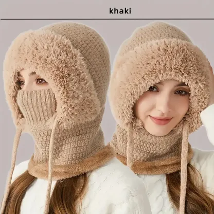 Women's 3-in-1 Winter Beanie Hat with Ear Flaps, Neck Warmer & Face Mask 