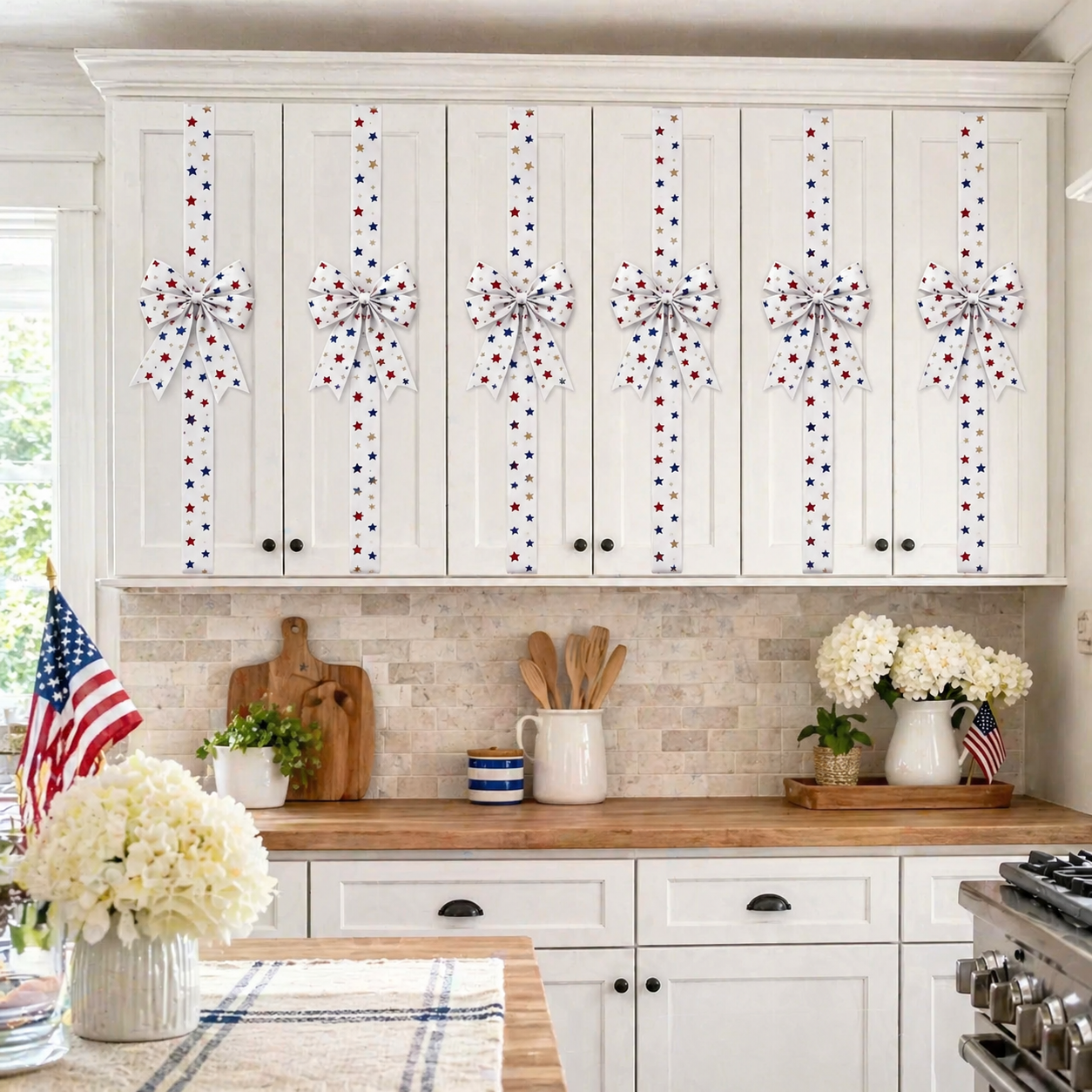 4 PCS Independence Day & Memorial Day Cabinet Door Patriotic Bow Ribbons