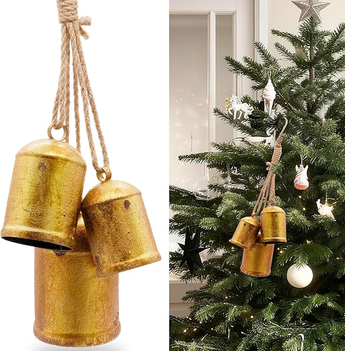 Set of 3 Shabby Chic Vintage Country Style Rustic Metal Bells