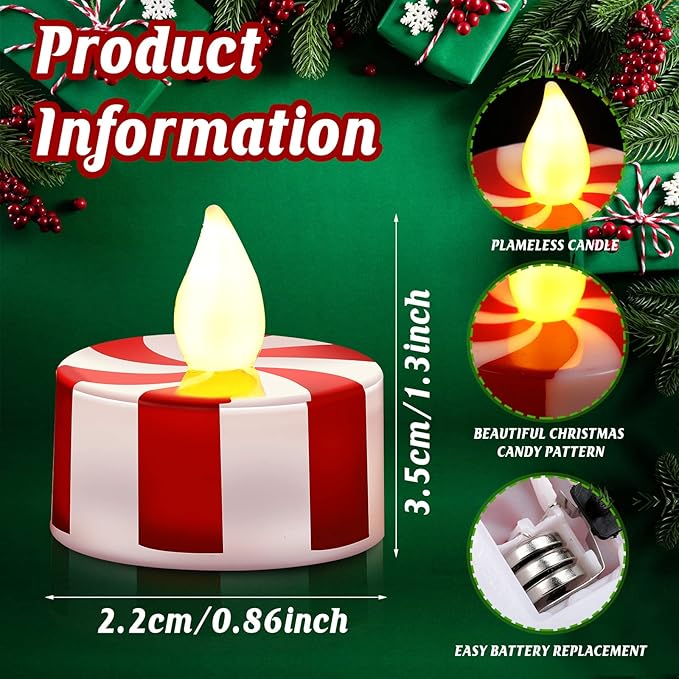 Christmas Flameless Tealight Candles(5PCS) With Glass Cylinder Candle Holder