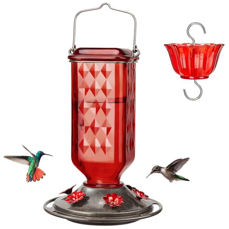 🔥HOT SALE 50% OFF🔥 Outdoors Leak Proof Base Glass Hummingbird Feeder with Ant ,Moat Bee Proof ,6 Feeding Ports 🐦