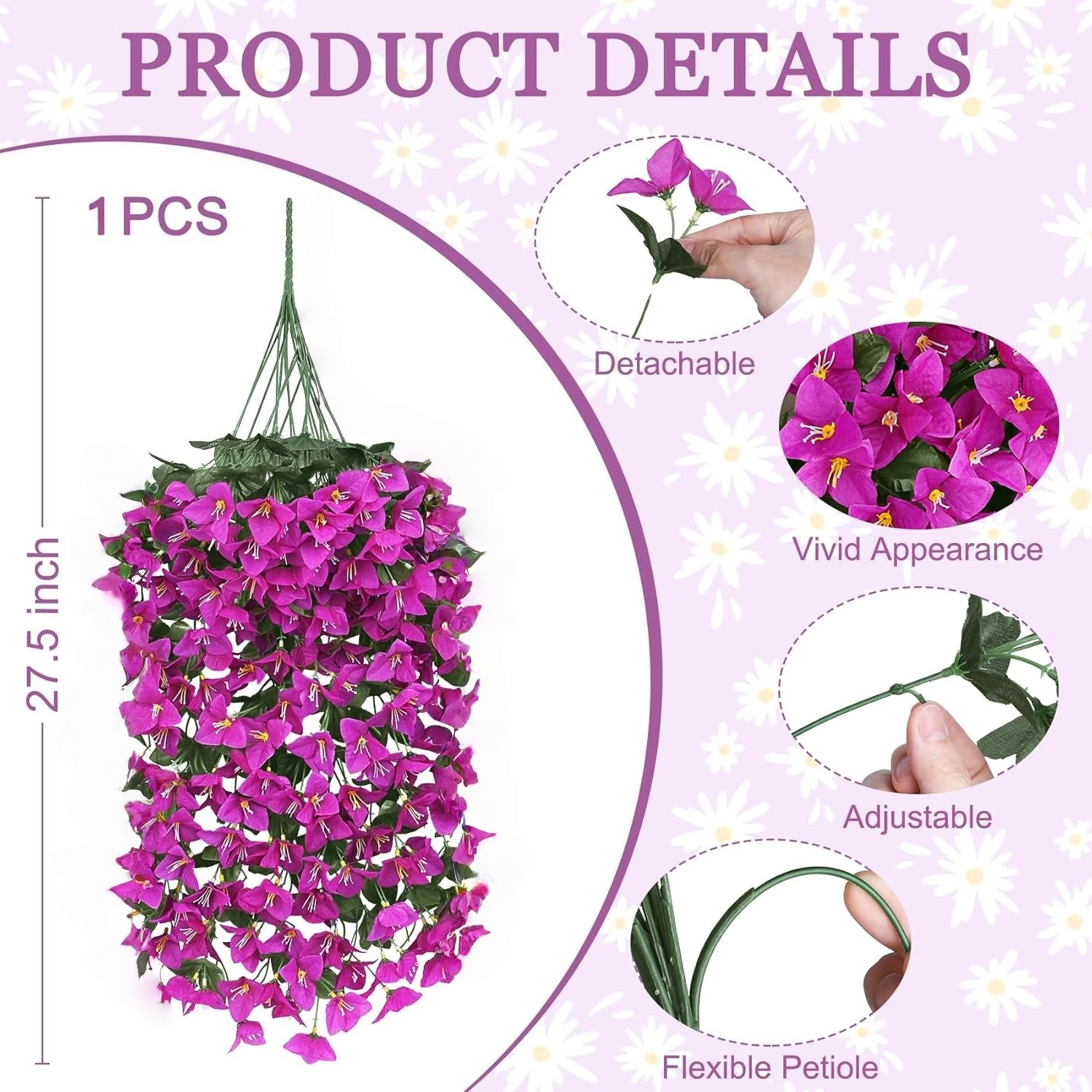 Artificial Bougainvillea Flowers – Realistic Faux Bougainvillea Vine for Outdoor & Indoor Decoration
