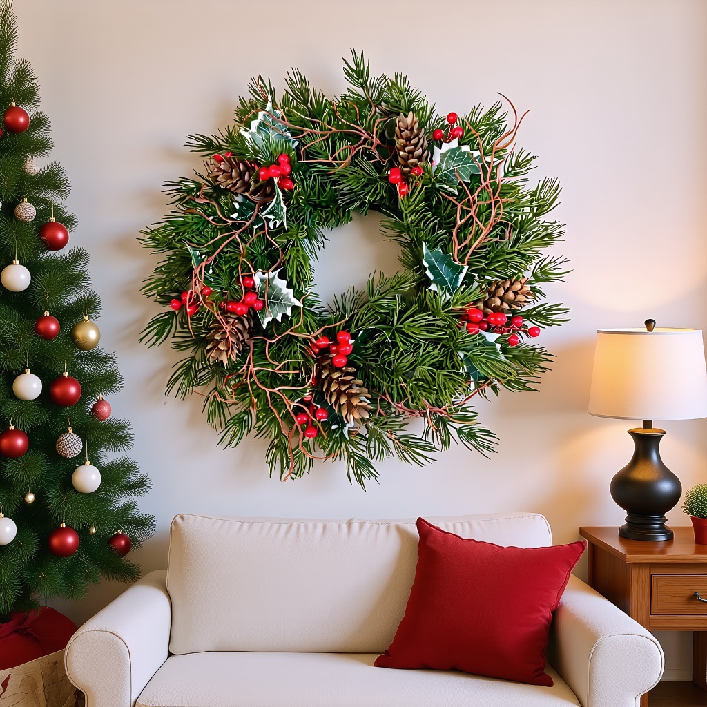 Holiday Pine Wreath with Pinecones & Red Berries – Classic Christmas Door & Wall Decoration (16")