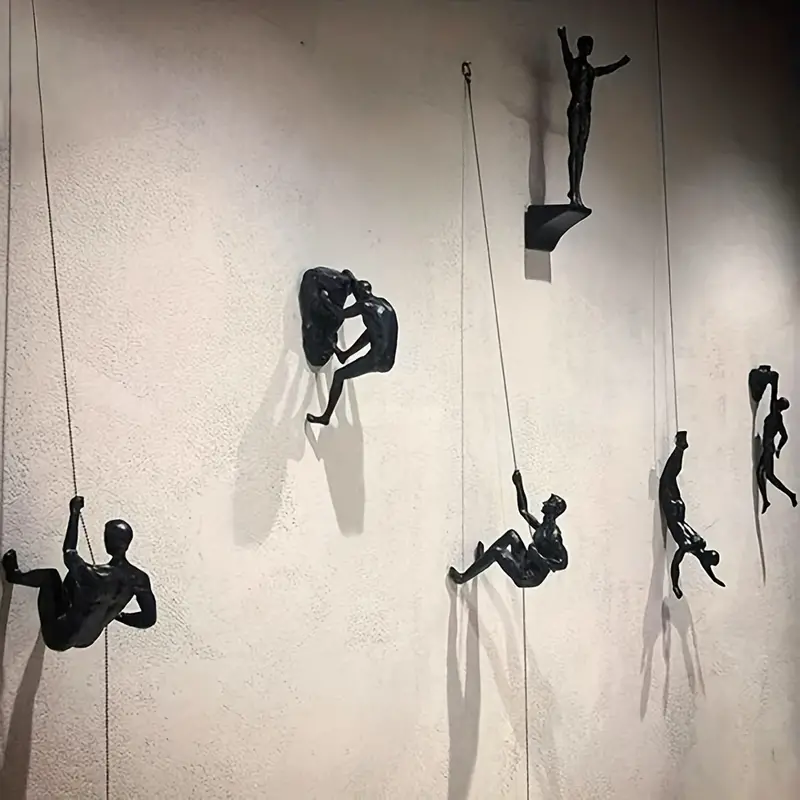 Large Copper Black Resin Climbing Man Wall Sculpture