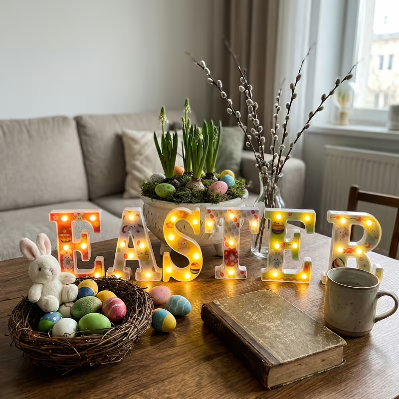 Easter Glow LED Letter Decor Set – Pastel Lighted Spring Mantel Sign