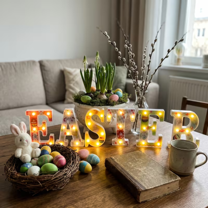 Easter Glow LED Letter Decor Set – Pastel Lighted Spring Mantel Sign