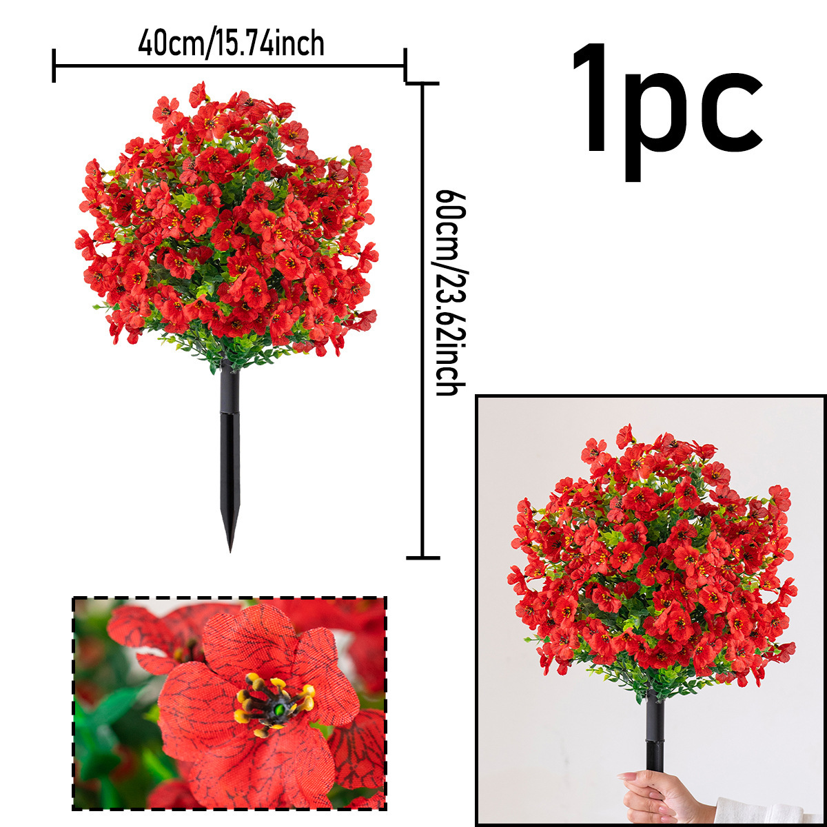  Outdoor Artificial Flower Ball Garden Stakes – Waterproof,Windproof,UV Resistant Outdoor Faux Floral Decor