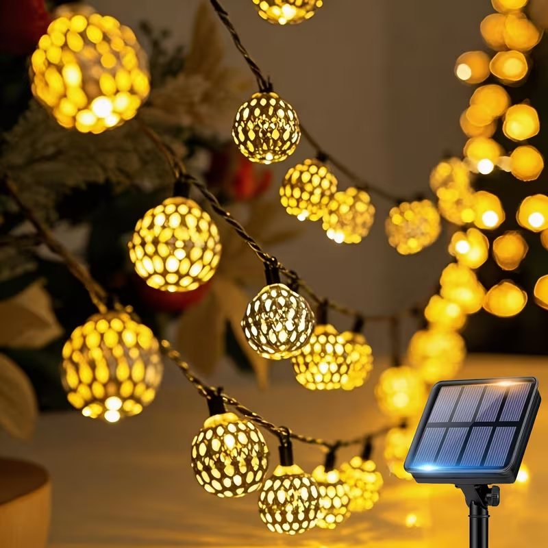 Solar Gold Moroccan String Lights – 8 Lighting Modes,Waterproof ,