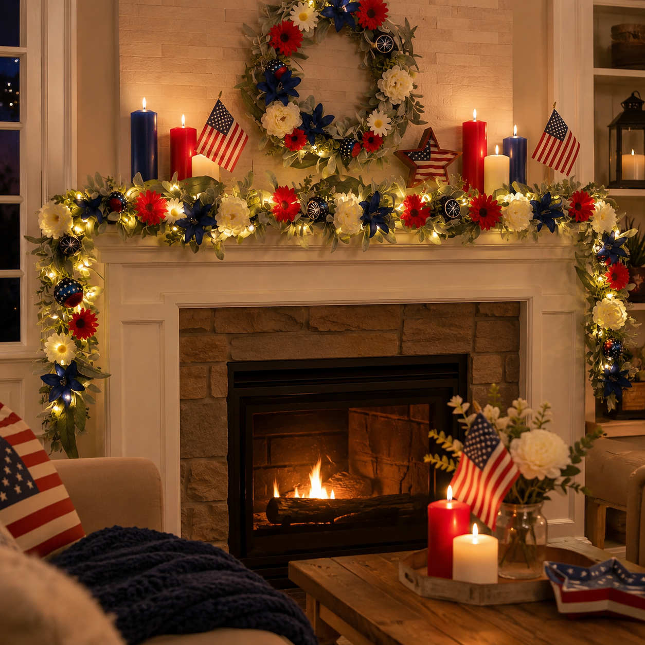 6FT Patriotic Garland with Lights