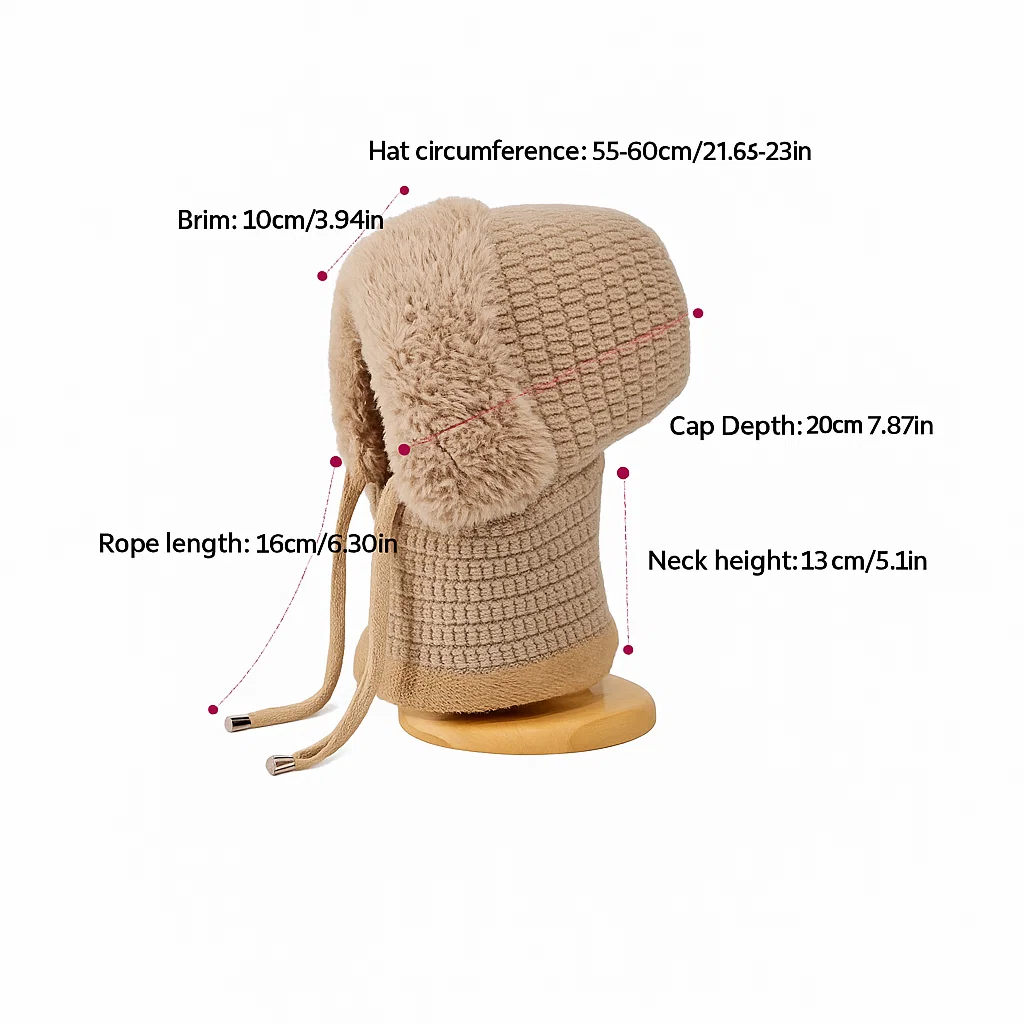 Women's 3-in-1 Winter Beanie Hat with Ear Flaps, Neck Warmer & Face Mask 