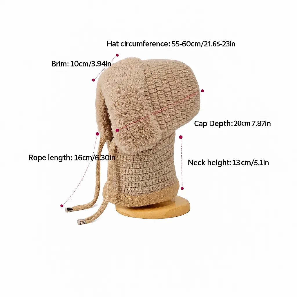 Women's 3-in-1 Winter Beanie Hat with Ear Flaps, Neck Warmer & Face Mask 