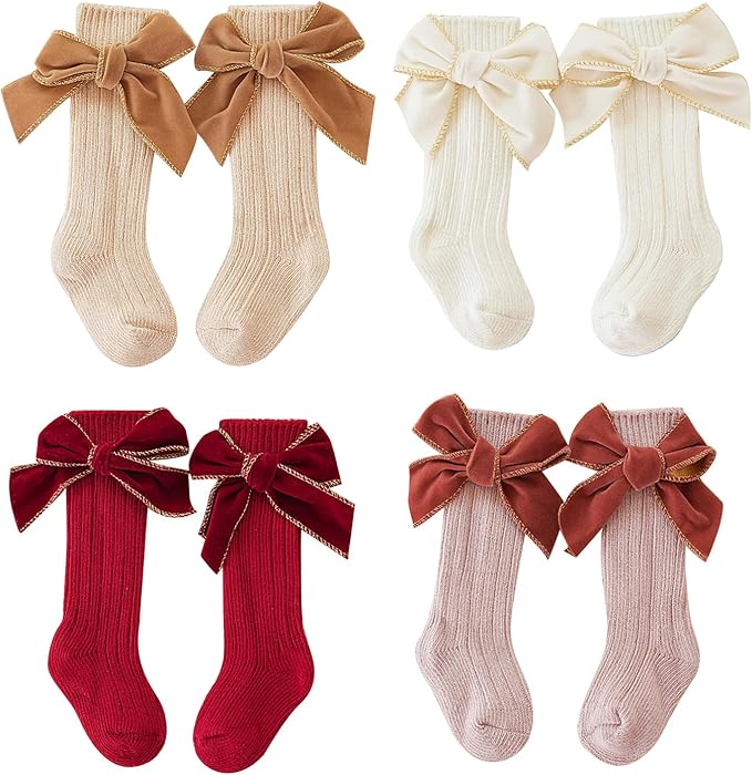 🎄Early Christmas Sale❄️Soft Cotton Knit Baby Girl Knee-High Bow Socks
