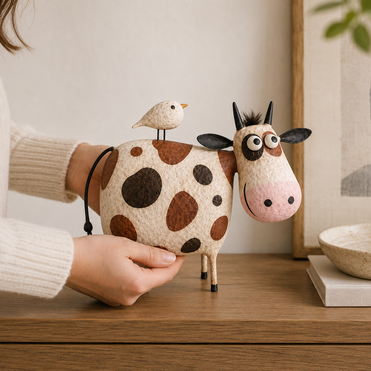 Mabel & Birdie Whimsical Cow Sculpture