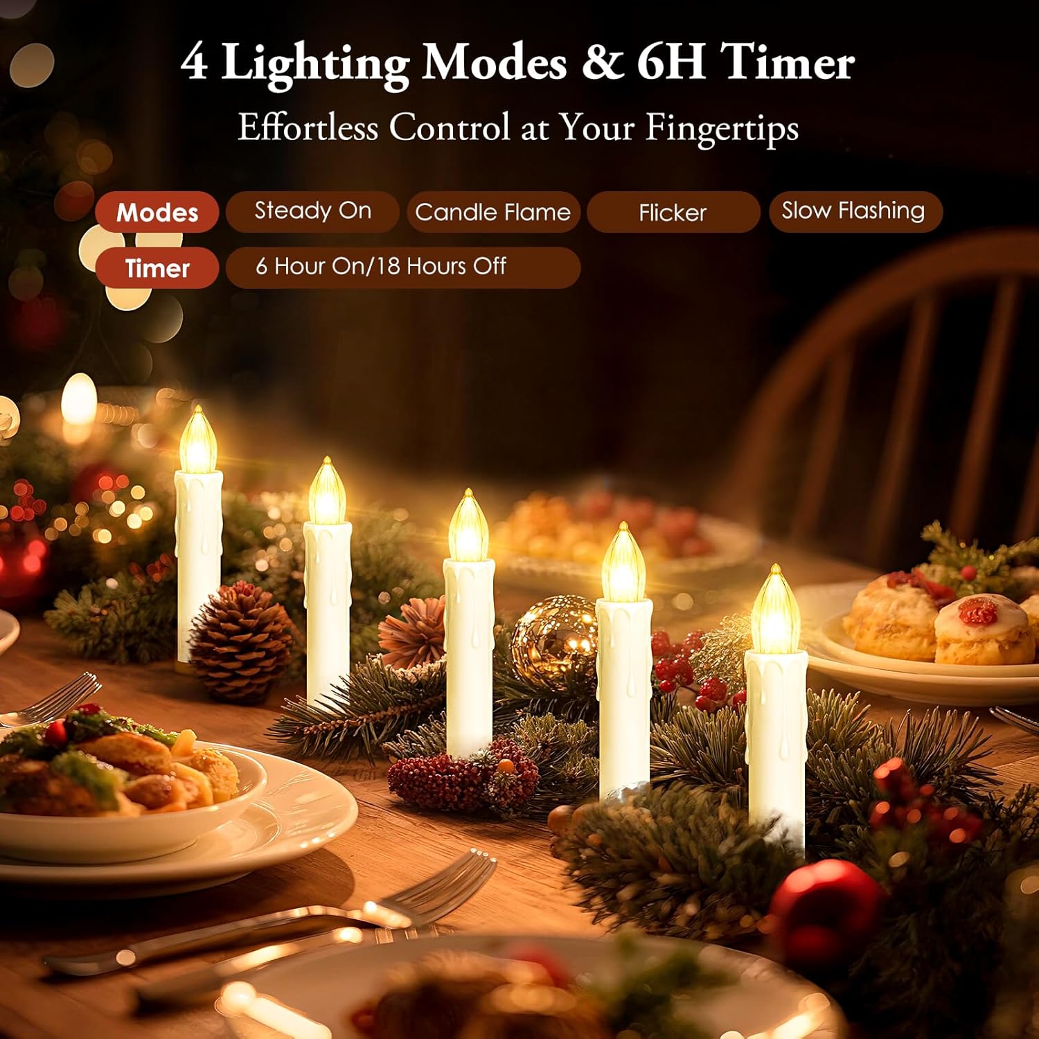 10 LED Taper Flameless Candles with Remote Timer and 10 Flower Shape Gold Metal Christmas Tree Holder Clip