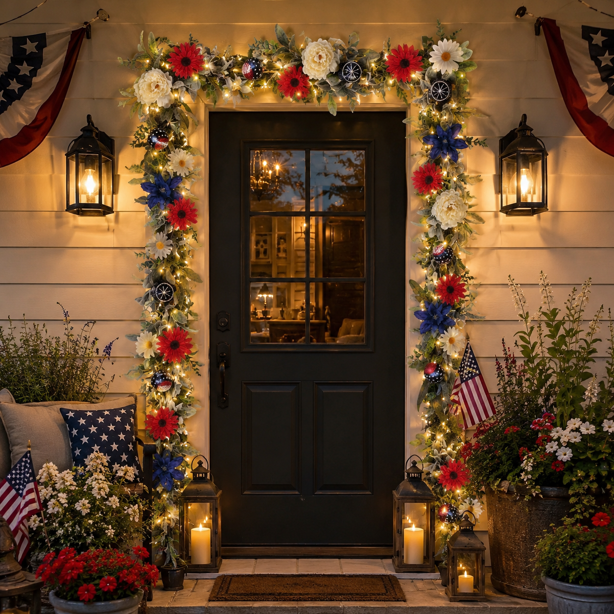 6FT Patriotic Garland with Lights