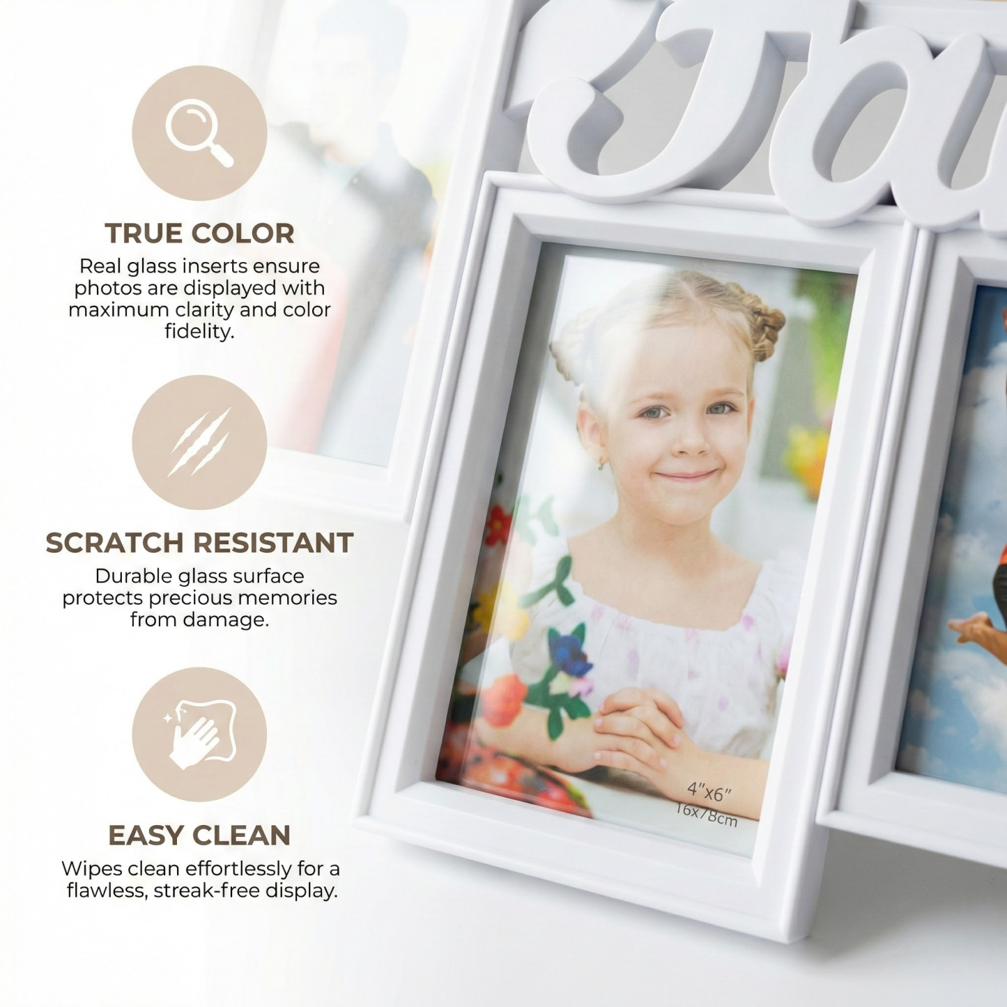 [24.4 x 15.7 inchs] Multi Picture Wall Mounted Display Photo Frame with 6 Openings