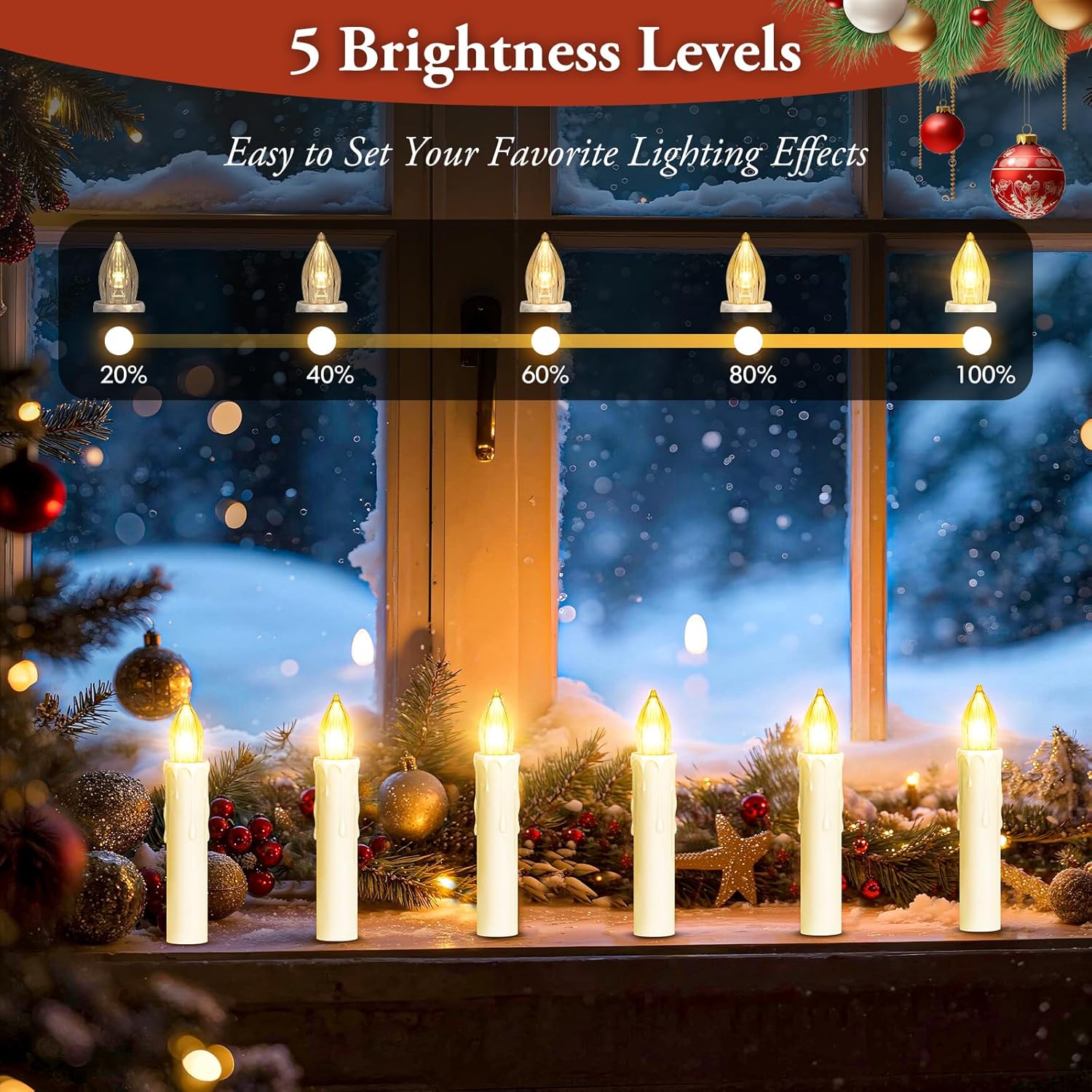 10 LED Taper Flameless Candles with Remote Timer and 10 Flower Shape Gold Metal Christmas Tree Holder Clip