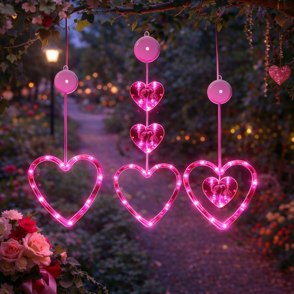 3Packs LED Heart Window Hanging Lights – Romantic Valentine Decoration