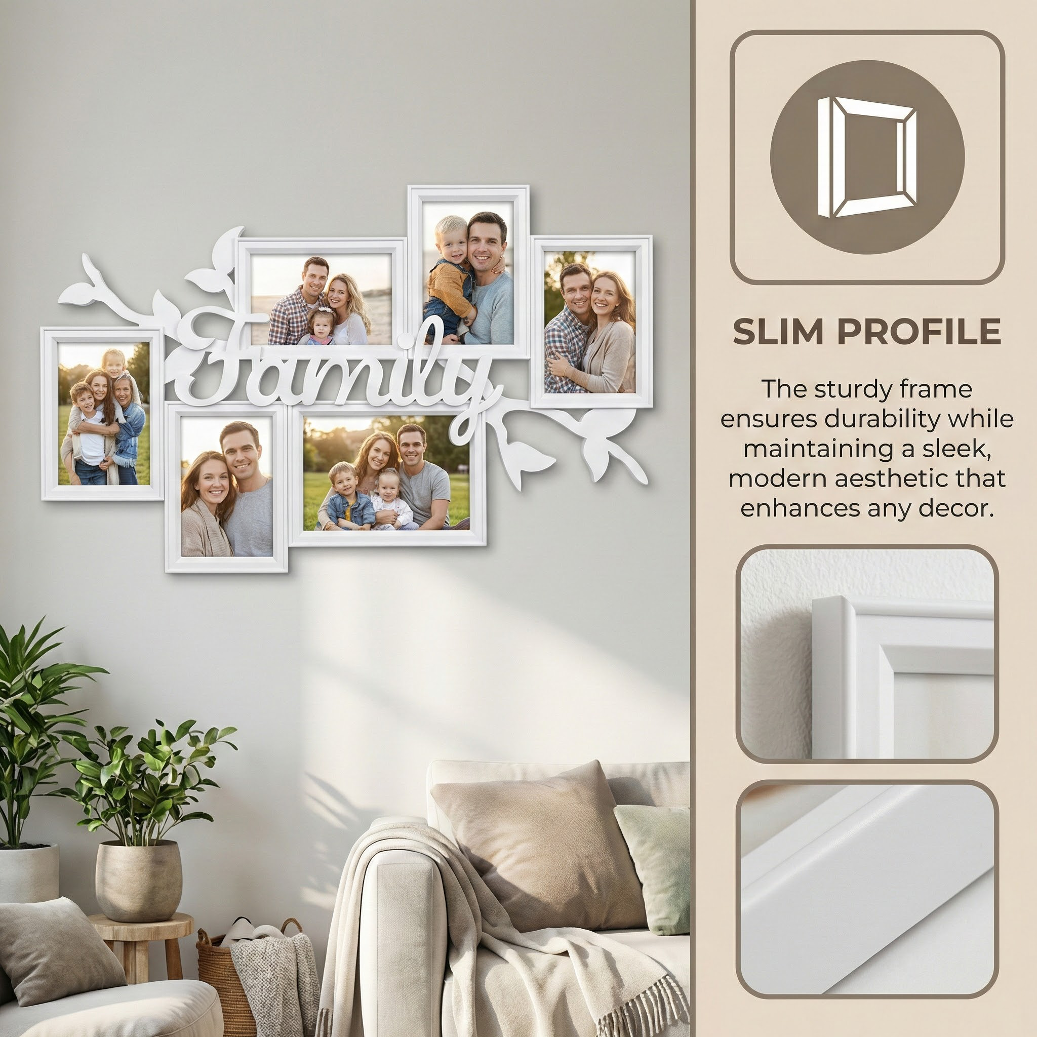 [24.4 x 15.7 inchs] Multi Picture Wall Mounted Display Photo Frame with 6 Openings