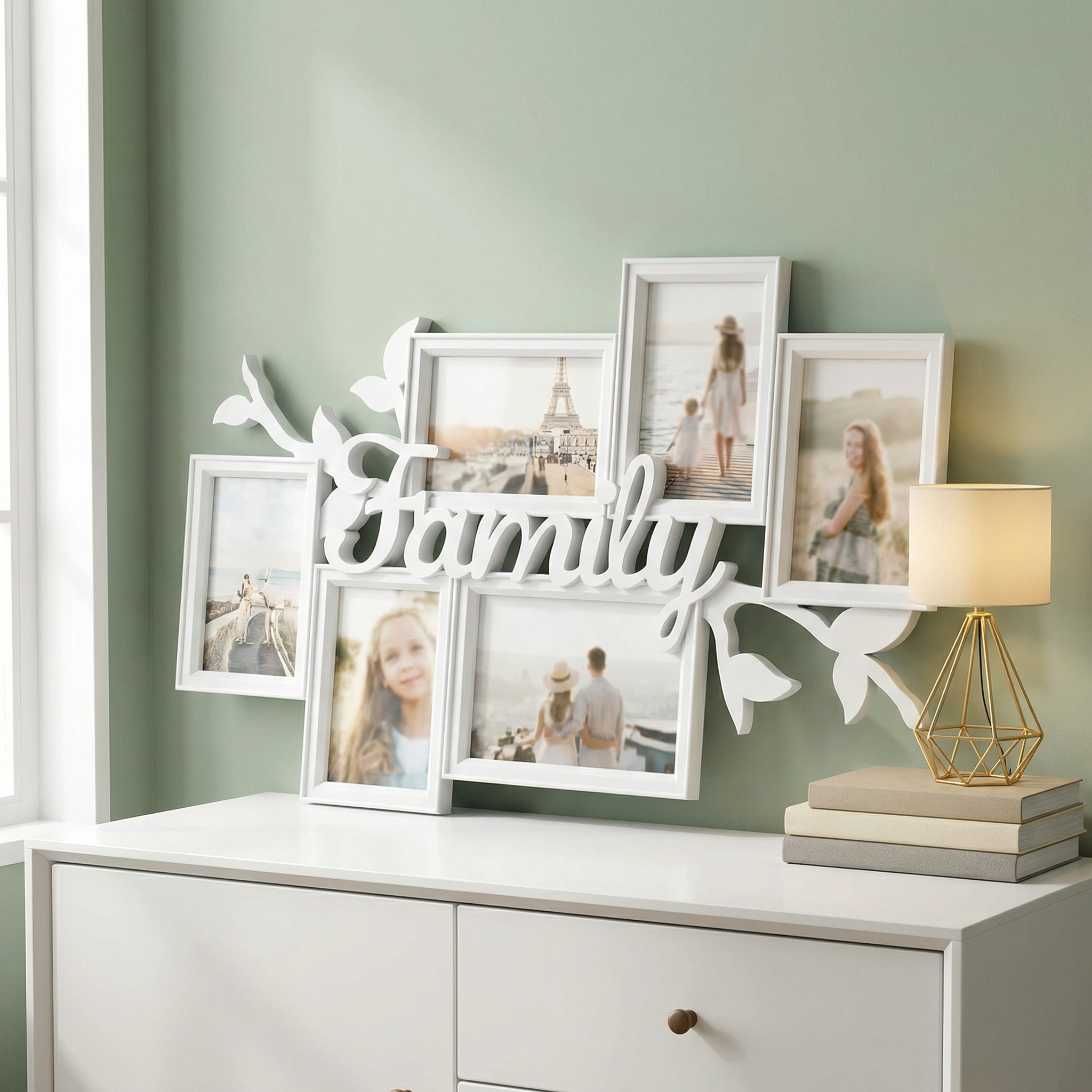 [24.4 x 15.7 inchs] Multi Picture Wall Mounted Display Photo Frame with 6 Openings