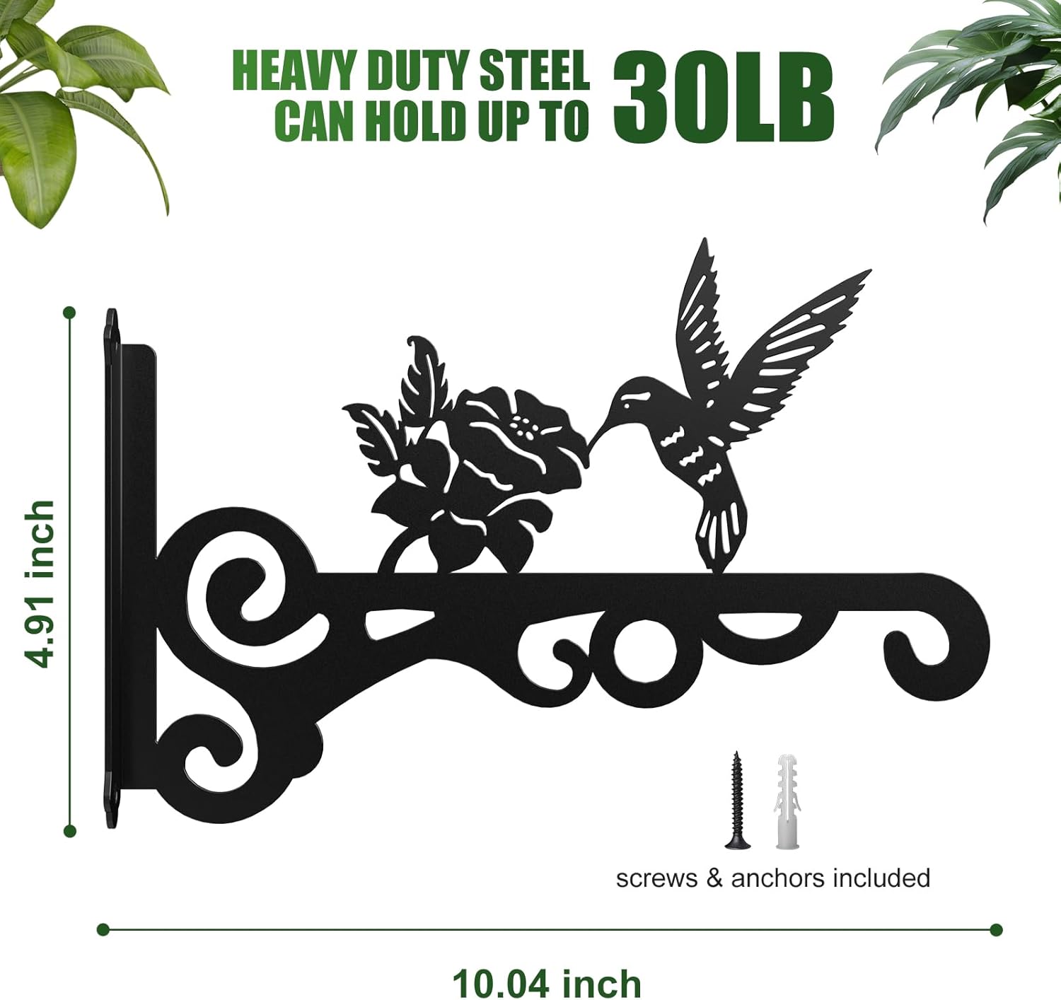 Hummingbird Decorative Metal Wall Plant Hanger Bracket, 8" Heavy Duty, 25 lbs Capacity