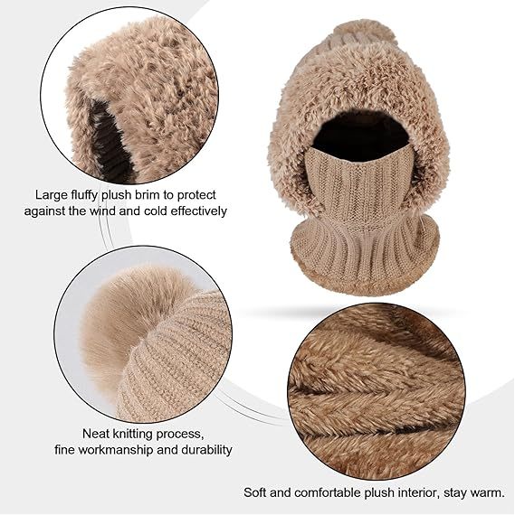 Women's Winter Warm Fleece Knitted Hat and Scarf 