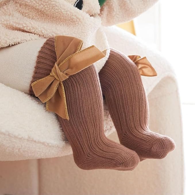 🎄Early Christmas Sale❄️Soft Cotton Knit Baby Girl Knee-High Bow Socks