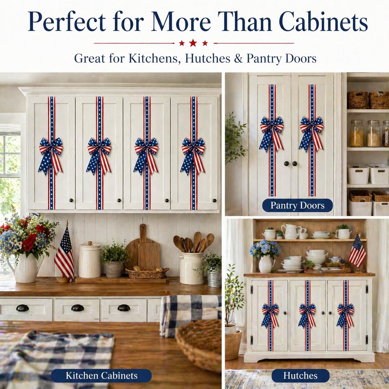 2 PCS Independence Day & Memorial Day Cabinet Door Patriotic Bow Ribbons