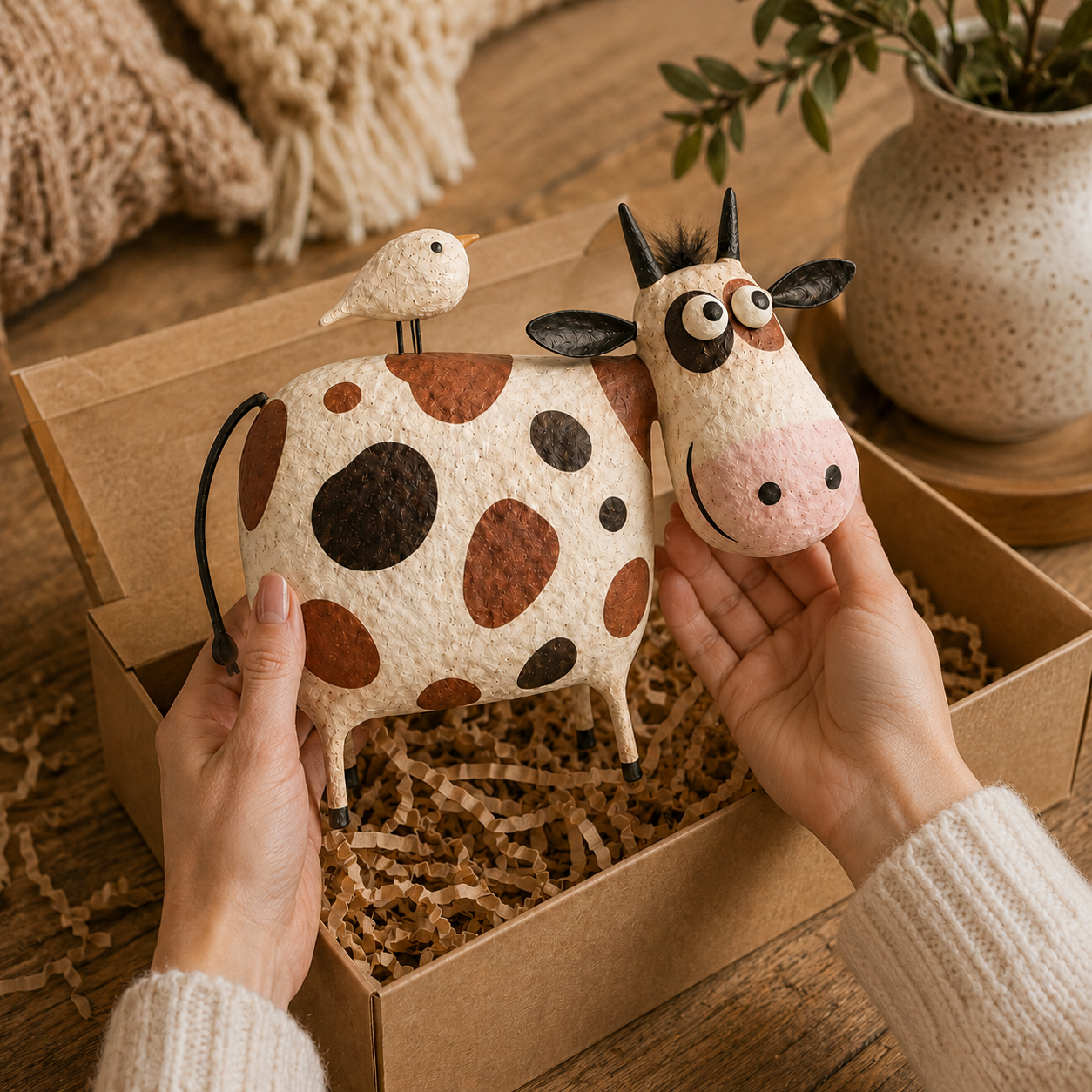 Mabel & Birdie Whimsical Cow Sculpture
