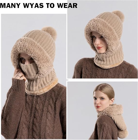 Women's Winter Warm Fleece Knitted Hat and Scarf 