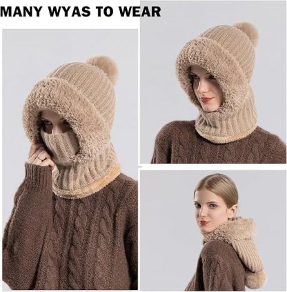 Women's Winter Warm Fleece Knitted Hat and Scarf 