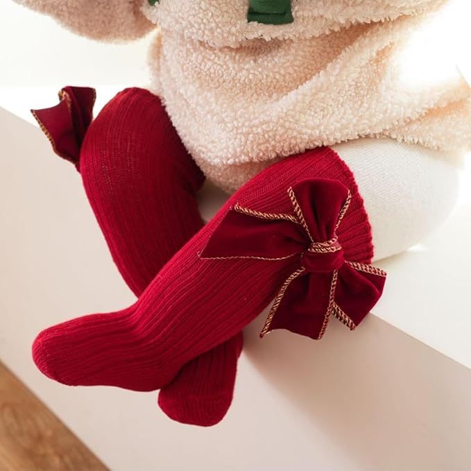 🎄Early Christmas Sale❄️Soft Cotton Knit Baby Girl Knee-High Bow Socks
