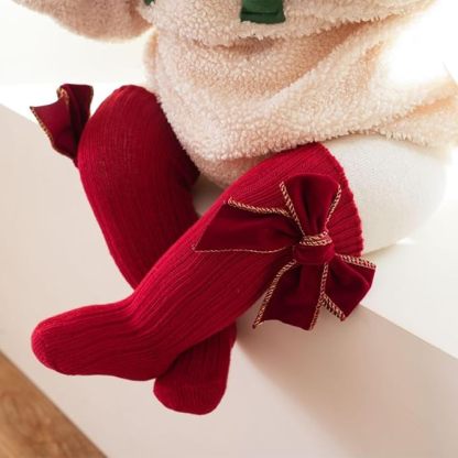 🎄Early Christmas Sale❄️Soft Cotton Knit Baby Girl Knee-High Bow Socks