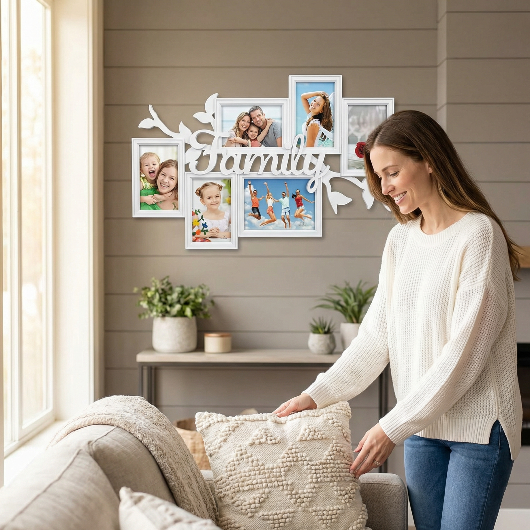 [24.4 x 15.7 inchs] Multi Picture Wall Mounted Display Photo Frame with 6 Openings