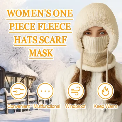 Women's 3-in-1 Winter Beanie Hat with Ear Flaps, Neck Warmer & Face Mask 