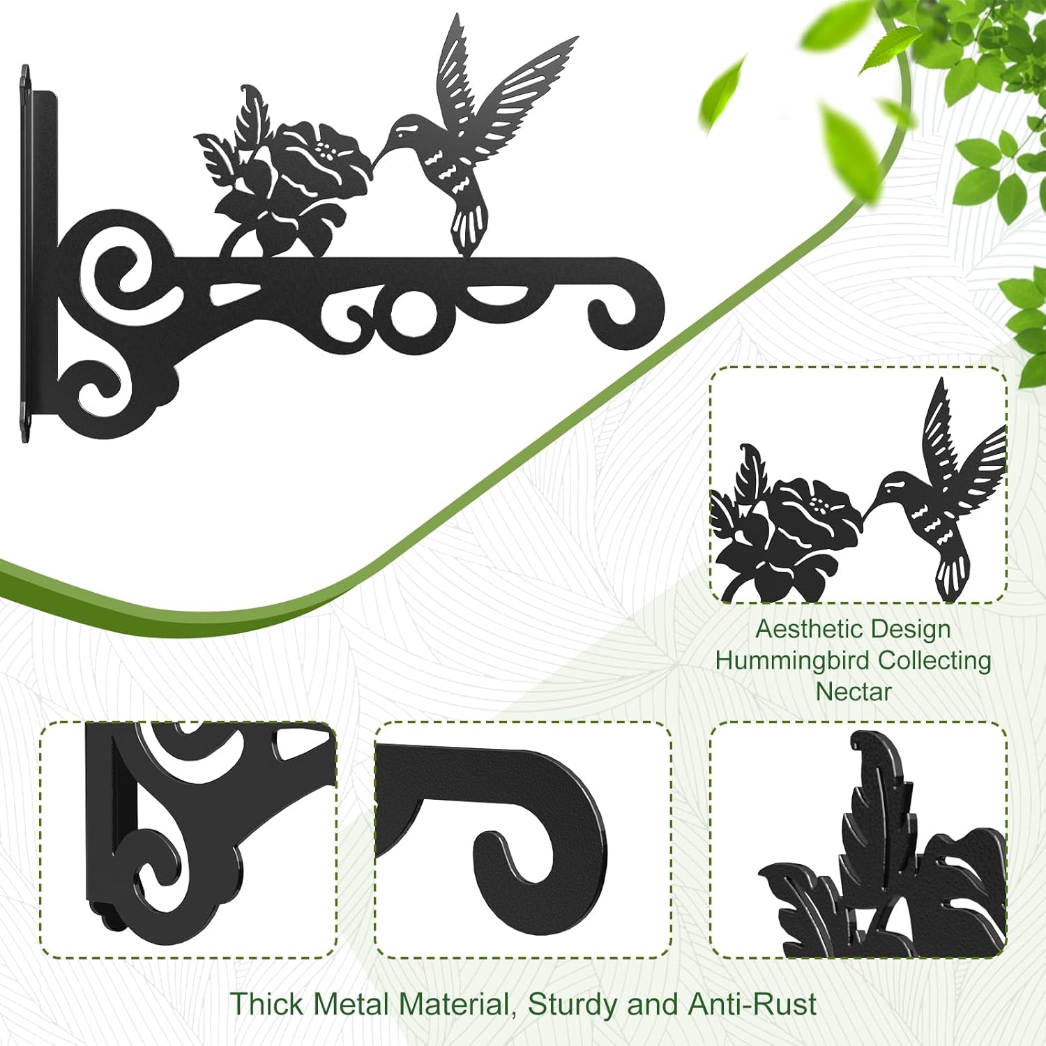 Hummingbird Decorative Metal Wall Plant Hanger Bracket, 8" Heavy Duty, 25 lbs Capacity