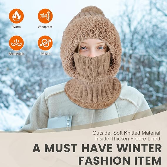 Women's Winter Warm Fleece Knitted Hat and Scarf 