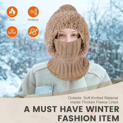 Women's Winter Warm Fleece Knitted Hat and Scarf 