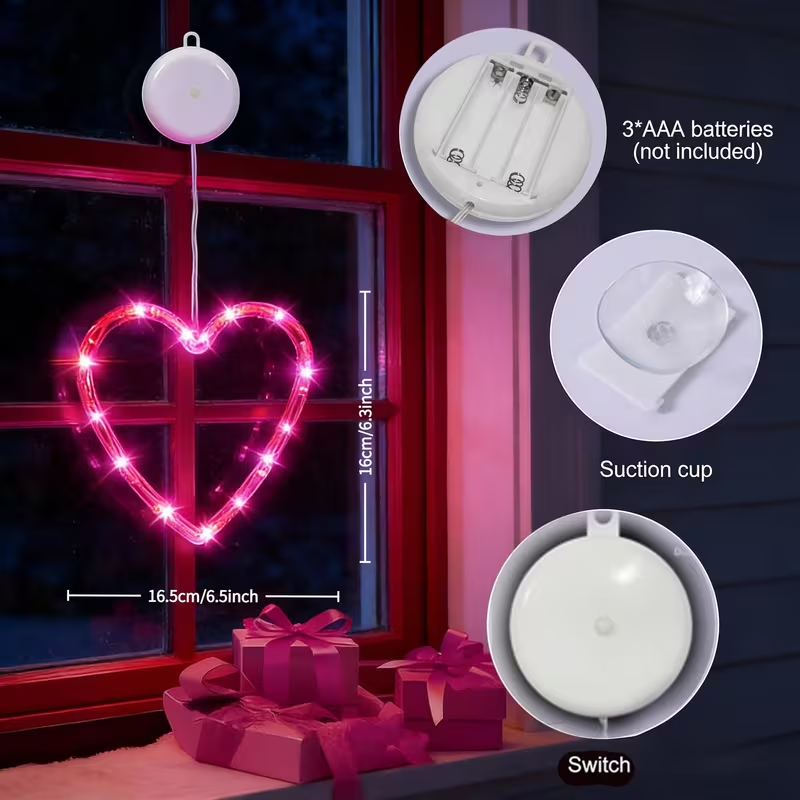  LED Heart Window Hanging Lights – Romantic Valentine Decoration